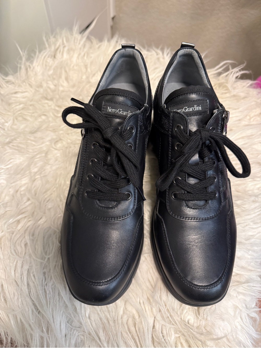 Nero Giardini Black Leather Wedge Sneaker EU 39